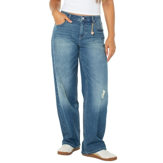 CELEBRITY PINK LOW RISE BAGGY WIDE LEG JEANS - SIZE: WOMEN 9/29 - DARK WASH New