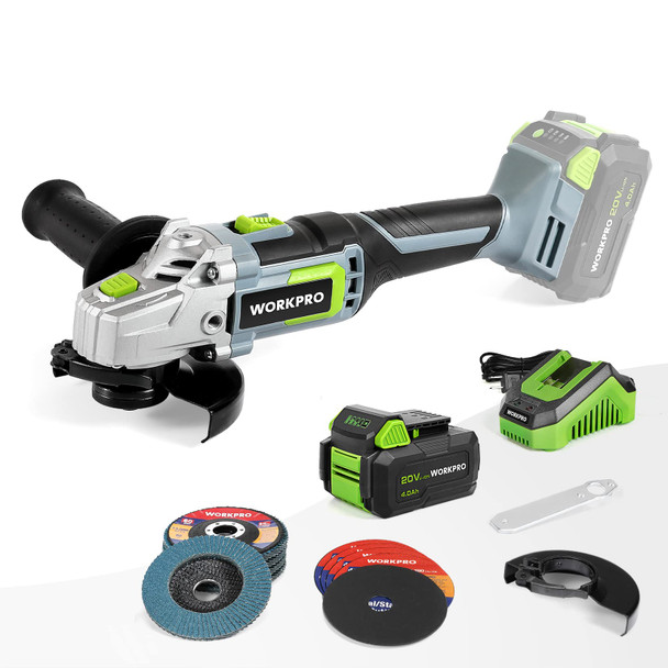 WORKPRO 20V CORDLESS ANGLE GRINDER KIT 4-1/2" TOOL 4.0AH FAST CHARGER, W125051A New