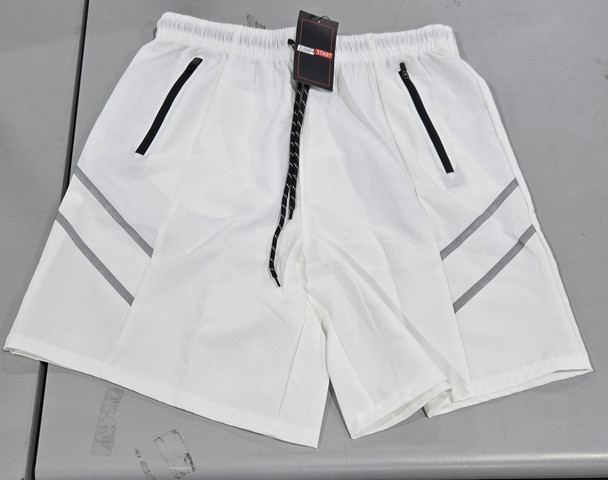 JUMPSTART POLYESTER SHORTS W/ ZIPPER POCKETS - SIZE: MEN M - WHITE/BLACK