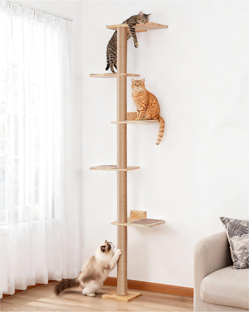 AECHONOW 80INCH WALL MOUNTED CAT TREE 15.8IN PERCH ADJUSTABLE SHELVES - WHITE