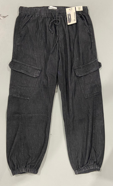 NO BOUNDARIES WOMEN'S CARGO JOGGER MID RISE - SIZE: LARGE (12-14) - WASHED BLACK New