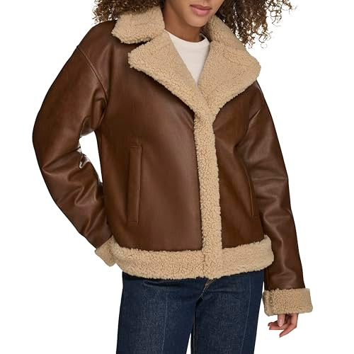 LEVI'S WOMEN'S FAUX LEATHER SHERPA LINED MOTO JACKET SIZE M - BROWN New