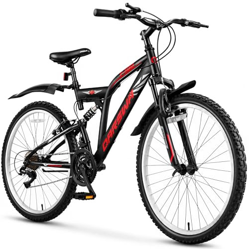 QARSWA 24/26 Mountain Bike 21-Speed Full Suspension MTB Steel Frame - BLACK New