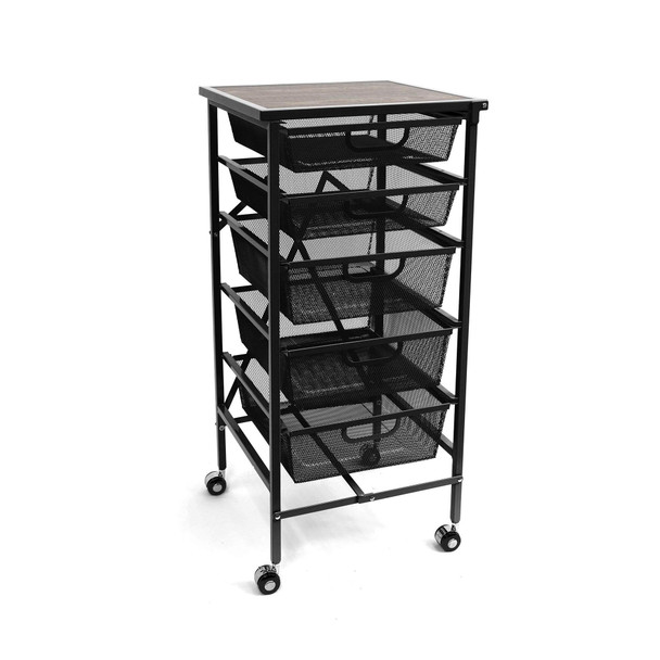 ORIGAMI 5 TIER MESH DRAWERS ROLLING CART CRAFT SMALL DESK DFS-05-BLACK - BLACK