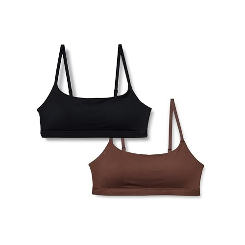 AMAZON ESSENTIALS WOMEN'S COTTON JERSEY SCOOP BRALETTE BLACK / RICH HAZEL L