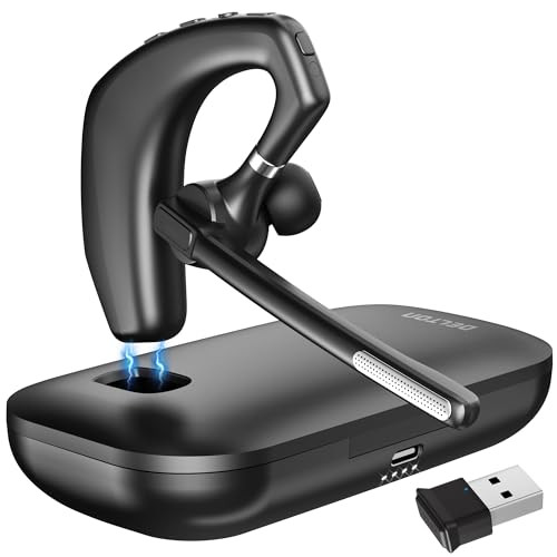 Delton Headset for Computer with Charging Case Bluetooth Headset Mic - Black