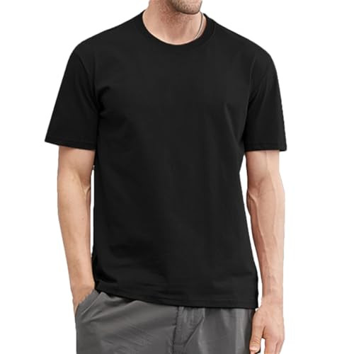 GENERIC MEN'S ROUND NECK SOLID COLOR T-SHIRT MEN'S SIZE LARGE- BLACK