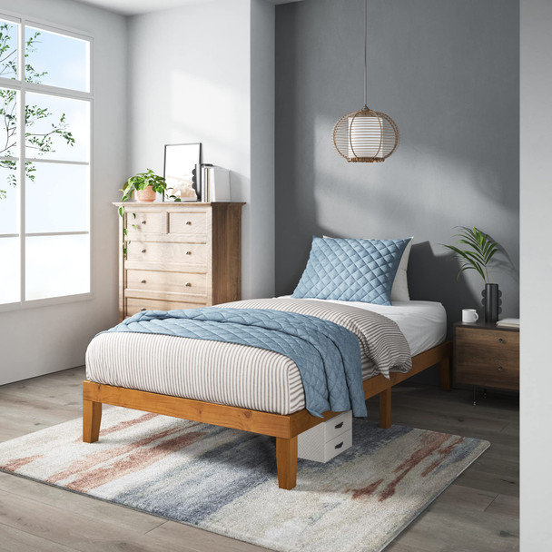 ZINUS ALEXIA WOOD PLATFORM BED FRAME WOOD SLAT SUPPORT RUSTIC PINE TWIN - PINE