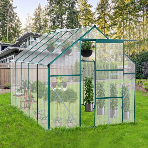 ALUMINUM 6×10 FT OUTDOOR PATIO WALK-IN SPACIOUS GREENHOUSE - GREEN