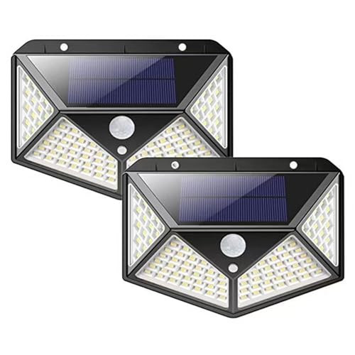 2 Pack 100 LED Outdoor Solar Lights with Motion Sensor and 3 Lighting Modes