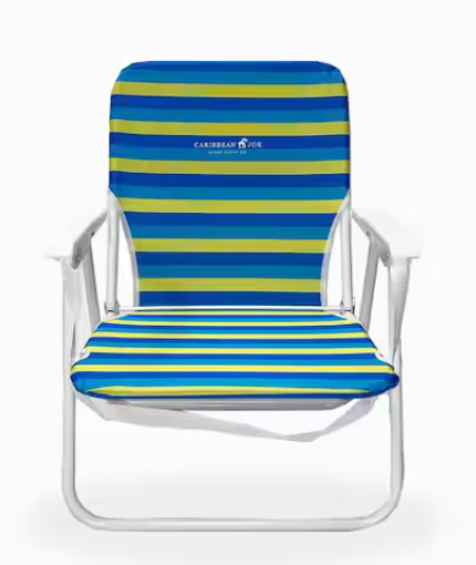 CARIBBEAN JOE FOLDING BEACH CHAIR, STEEL FRAME - BLUE/YELLOW STRIP