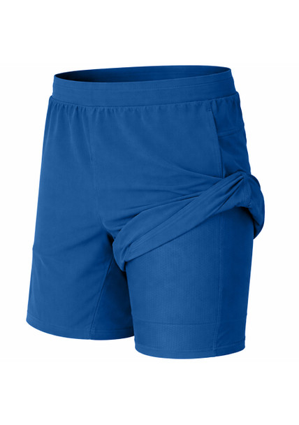 JUMP START MEN'S 2 IN 1 STRETCH GYM RUNNING SHORTS WITH LINER - SIZE: XL - ROYAL New