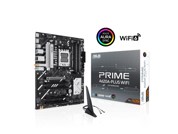 ASUS PRIME A620A-PLUS WIFI AMD ATX motherboard, 8+2+1 power stages, DDR5, PCIe