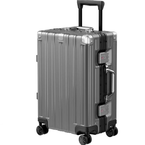 KRUTE CARRY ON LUGGAGE 20 INCH ALUMINUM FRAME LUGGAGE SPINNER WHEELS GRAY