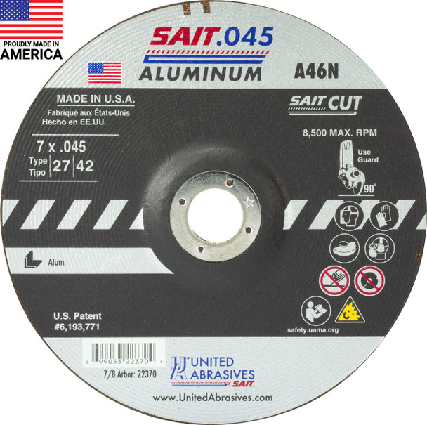 UNITED ABRASIVES-SAIT 22370 CUTTING WHEEL TYPE 27 A46N 7-INCH 50-PACK - BLACK