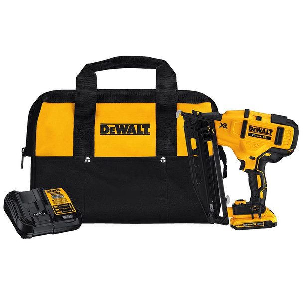 DEWALT 20V MAX* XR FINISH NAILER, ANGLED, 16GA, 2 BA122, DCN660D1 - YELLOW