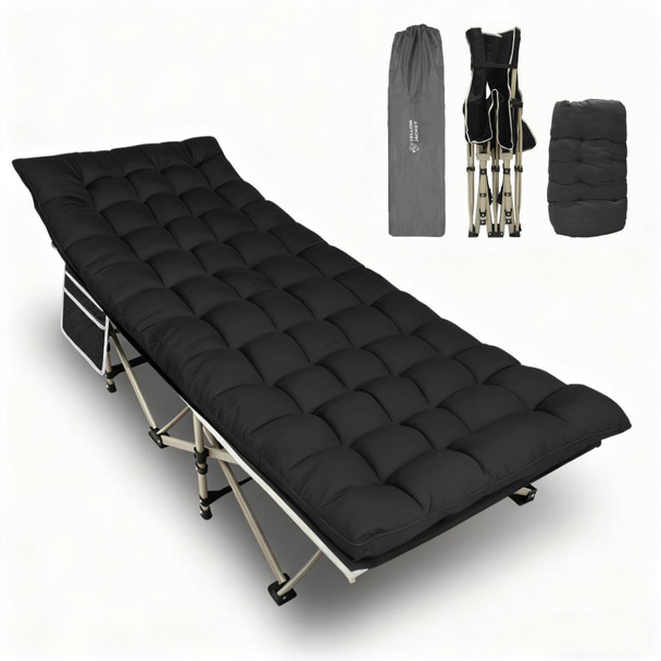 YELLOW JACKET Folding Camping Cot for Adults (600LBS Max Load) - BLACK