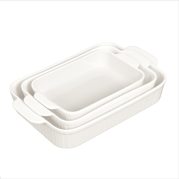 Glad Baking Dish Set, 3pc, Rectangular Stoneware Oven and Microwave Safe New