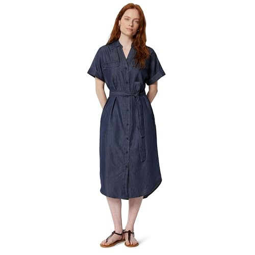 Amazon Essentials Women Short Sleeve Dress with Belt Dark Midnight XL