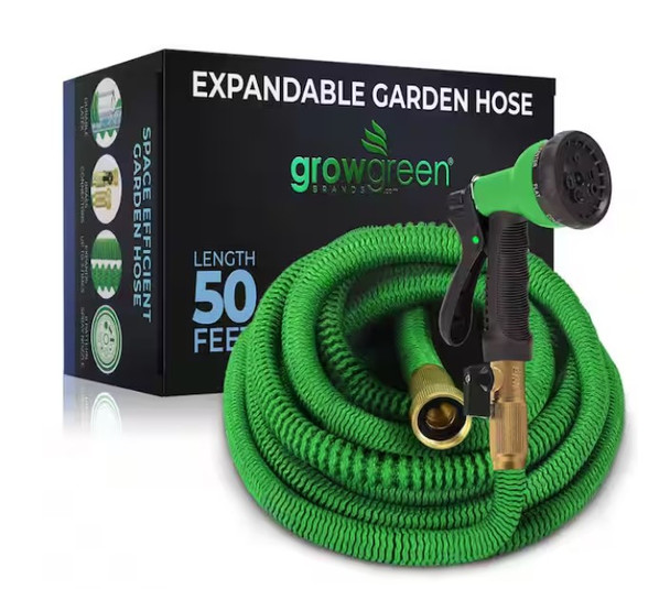 GROWGREEN 3/4 IN. X 50 FT. EXPANDABLE GARDEN HOSE 8-PATTERN SPRAY NOZZLE - GREEN