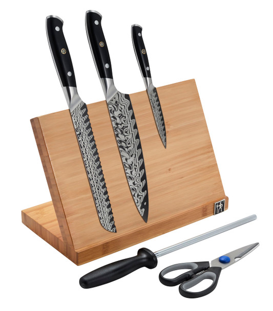 HENCKELS COMPASS DAMASCUS 6-PC MAGNETIC EASEL DAMASCUS KNIFE SET - SILVER