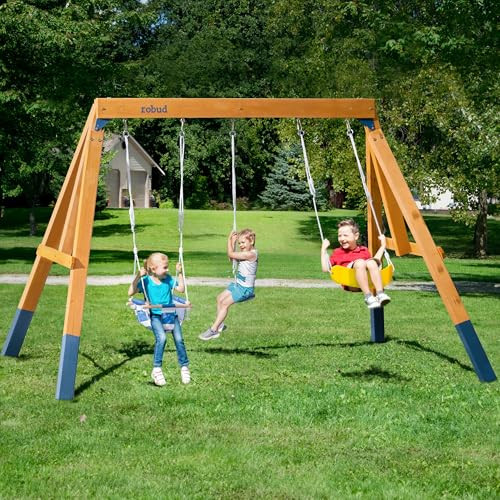 ROBUD 3-in-1 Playground Wooden Swing Sets RB-VC-WH002 - Multi