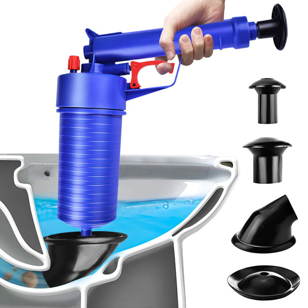 BMDYJK TOILET PLUNGER SET DRAIN CLOG REMOVER 4 SIZED SUCKERS TP-GG - BLUE
