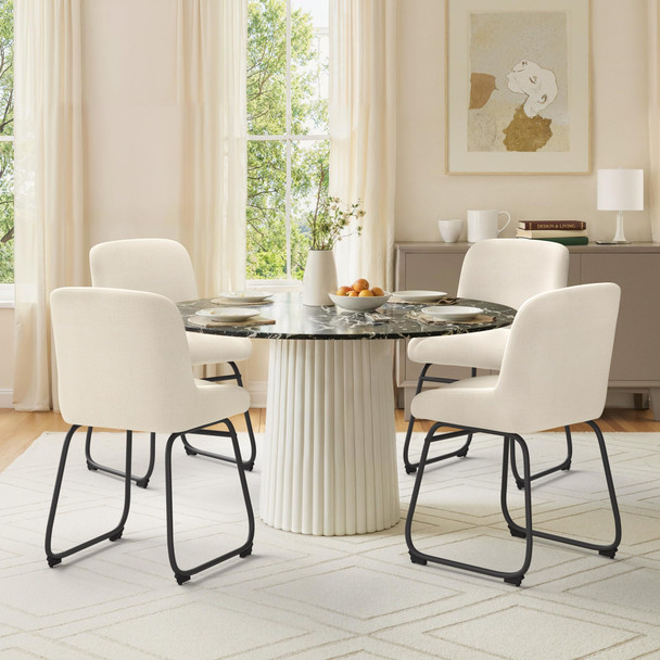 LUE BONA Breathable Dining Room Chairs Set of 4, Cream Linen Fabric Light Linen New