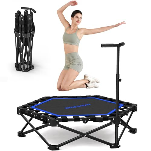 HXD-ERGO FOLDABLE MINI TRAMPOLINE, 42'', ADJUSTABLE FOAM HANDLE - BLUE