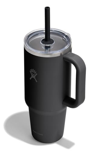 HYDRO FLASK TRAVEL TUMBLER WITH HANDLE CLEAR LID WITH STRAW STAINLESS STEEL