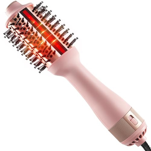 HIPPIH Infrared Blow Dryer Brush 4 in 1 Hair Dryer Brush Anti-frizz - Pink