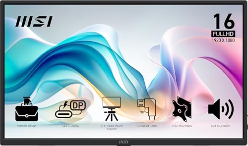 MSI PRO-MP165-E6-16 16" PORTABLE MONITOR FHD 1920X1080 60HZ - BLACK