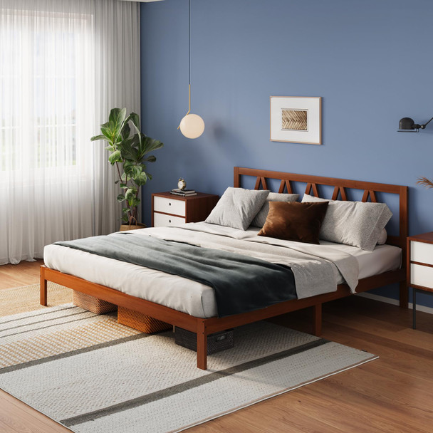 AVENCO SOLID WOOD PLATFORM BED FRAME 12" KING SIZE F14003B-K12 - WALNUT BROWN