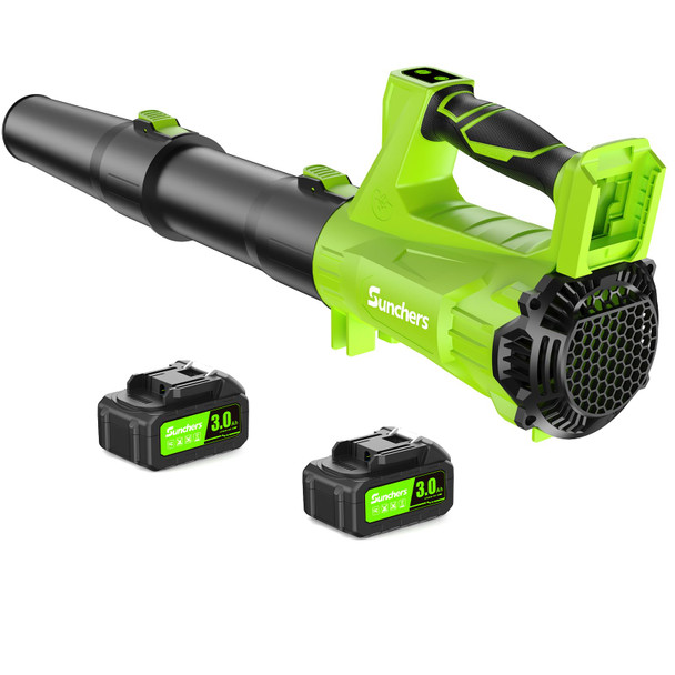 SUNCHERS ELECTRIC LEAF BLOWER CORDLESS 2 3.0AH BATTERY CHARGER RC3009 - GREEN