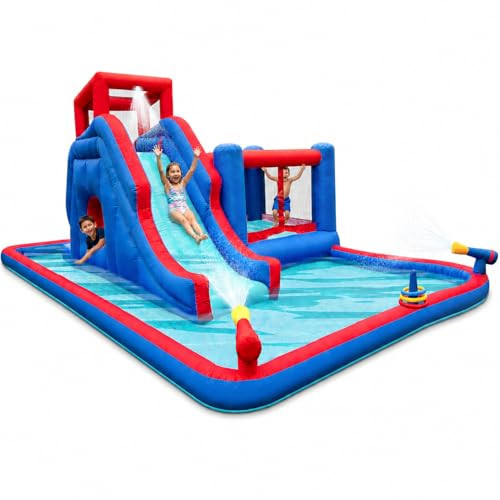 Sunny & Fun 2-in-1 Bounce & Blast Inflatable Water Slide Park – Heavy-Duty New