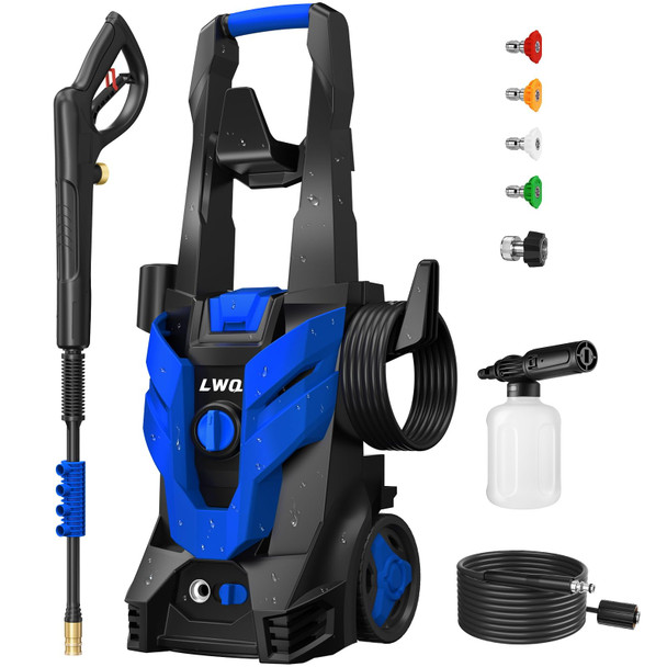 LWQ PRESSURE WASHER POWER WASHER 4 QUICK CONNECT NOZZLES 1 FOAM CANNON - BLUE