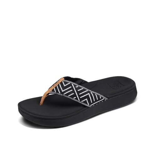 REEF WOMEN'S CLOUD TX ARCH SUPPORT FLIP FLOP SANDALS - SIZE 8 - BLACK GEO