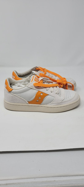 SAUCONY JAZZ COURT MENS LEATHER LIFESTYLE SHOES - SIZE: MEN 4 - WHITE/ORANGE