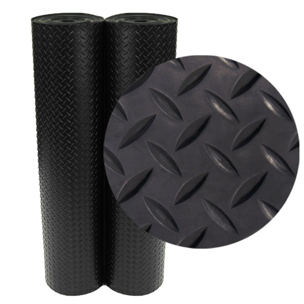 Rubber-Cal Diamond-Plate Rubber Flooring Roll 3 mm x 4 ft x 2 ft Roll, Black