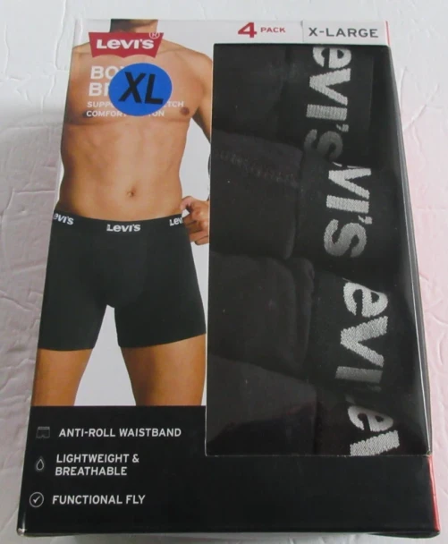 LEVI STRAUSS LEVI'S MEN'S BOXER BRIEFS 4 PACK COTTON - SIZE: MEN XL - BLACK New