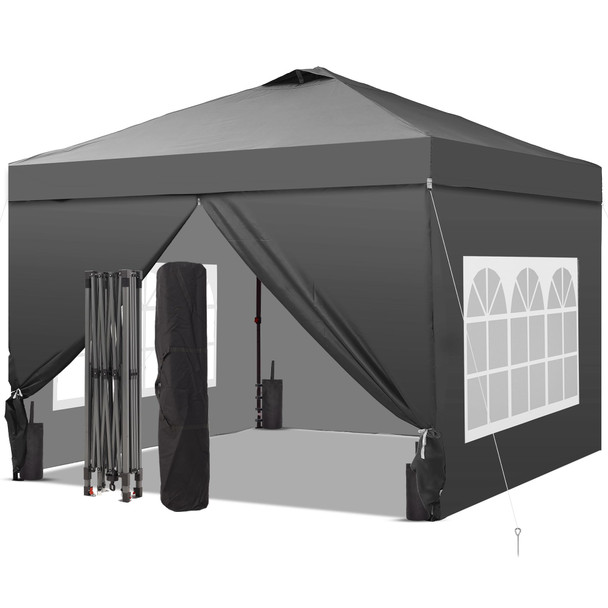 GDY 10x10 Pop Up Canopy Tent 4 Sidewalls Easy Set up OB-GZ044 Grey