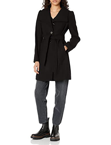 22QMW539 GUESS WOMEN'S LONG BUTTON FRONT BELTED WOOL WALKER BLACK XL New