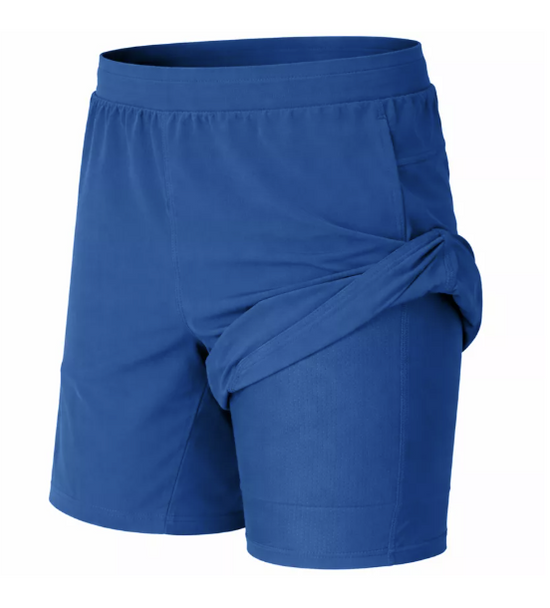 JUMP START 2 IN 1 STRETCH GYM RUNNING SHORTS WITH LINER - SIZE: MEN S - ROYAL New