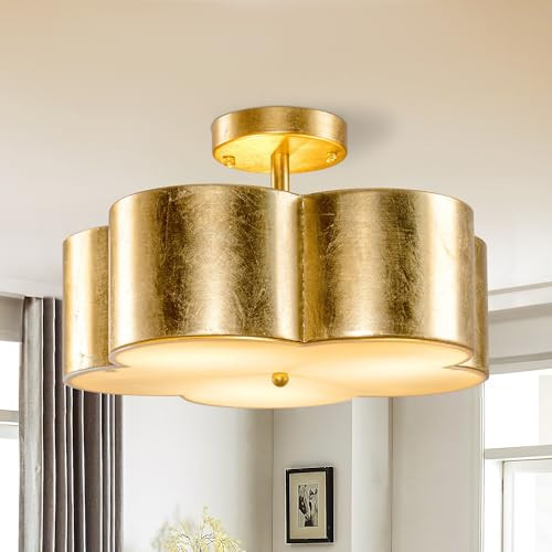 PARROT UNCLE CHANDELIER 15" LEAF SEMI FLUSH MOUNT CEILING LIGHT BBW9744-3 - GOLD