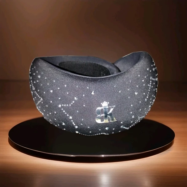 BK BACK2 BLING NECK SUPPORT MEMORY FOAM TRAVEL PILLOW W/ SATCHEL - BLACK/SILVER