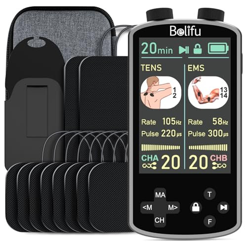 BELIFU TENS EMS UNIT MUSCLE STIMULATOR PAIN RELIEF THERAPY 4 IN 1 TENS EMS Gray New