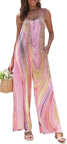 FKEEP WOMEN'S LOOSE V NECK SLEEVELESS JUMPSUITS ROMPER 2XL C-GOLDEN New