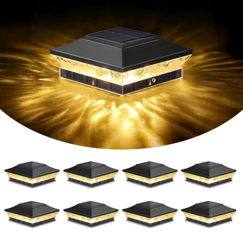 BRIGHTEVER SOLAR POST CAP LIGHTS OUTDOOR 8-PACK WATERPROOF BLACK