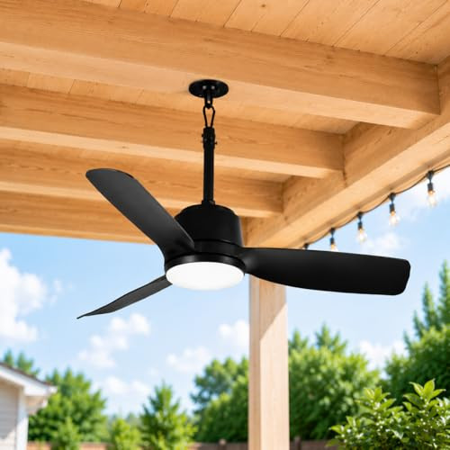 SUTEFAN 44'' OUTDOOR CEILING FAN DIMMABLE 3-COLOR LED LIGHT - BLACK