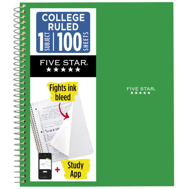 FIVE STAR 8.5"X11" 1 SUBJECT COLLEGE RULED NOTEBOOK - RETRO GREEN
